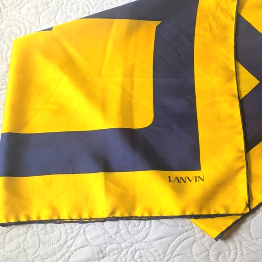 Vintage Lanvin Yellow & Navy Silk Scarf – Made in Italy - Picture 6 of 8